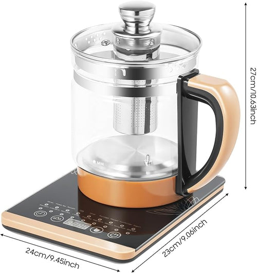 1.8L Electric Kettle, 800W Multifunctional Glass Kettle with Stainless Steel Strainer & Steamed Eggs Holder, 12 Modes Hot Beverage Tea Maker and Kettle for Soup, Porridge, Herbal Tea, 110V