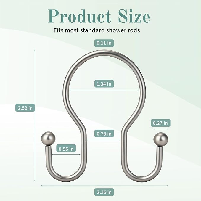 Shower Curtain Hooks, Stainless Steel Shower Curtain Hangers, Metal Shower - Image 5