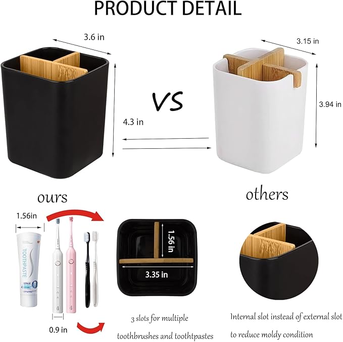 Bamboo Toothbrush Holder for Bathrooms Toothpaste Organizer - Image 2