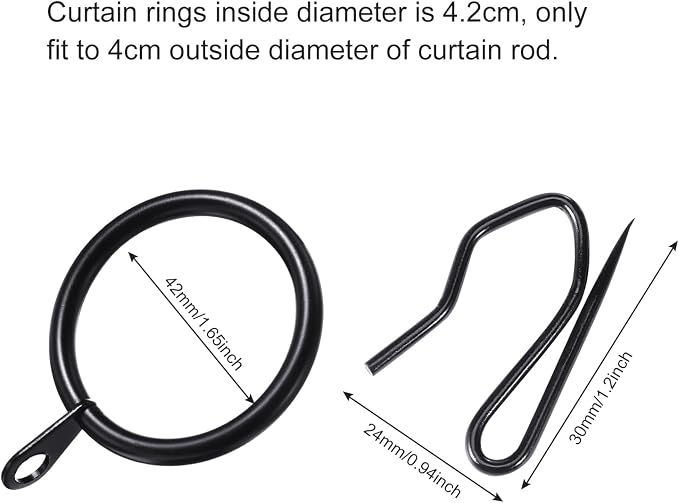 Hotop 60 Pcs 1.65 Inch Curtain Ring and 60 Pcs Pin Hook, 0.98/1.26/1.5/1.65 - Image 3