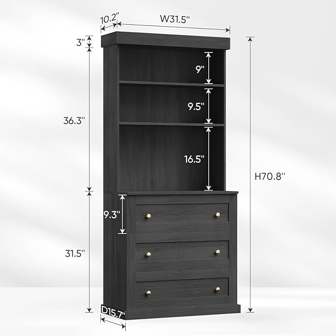 71" Tall Farmhouse Kitchen Pantry, Large Storage Cabinet with Drawers, Freestanding Coffee Bar Hutch with Microwave Stand, Adjustable Shelves for Kitchen, Living Room, Black 4 Pcs