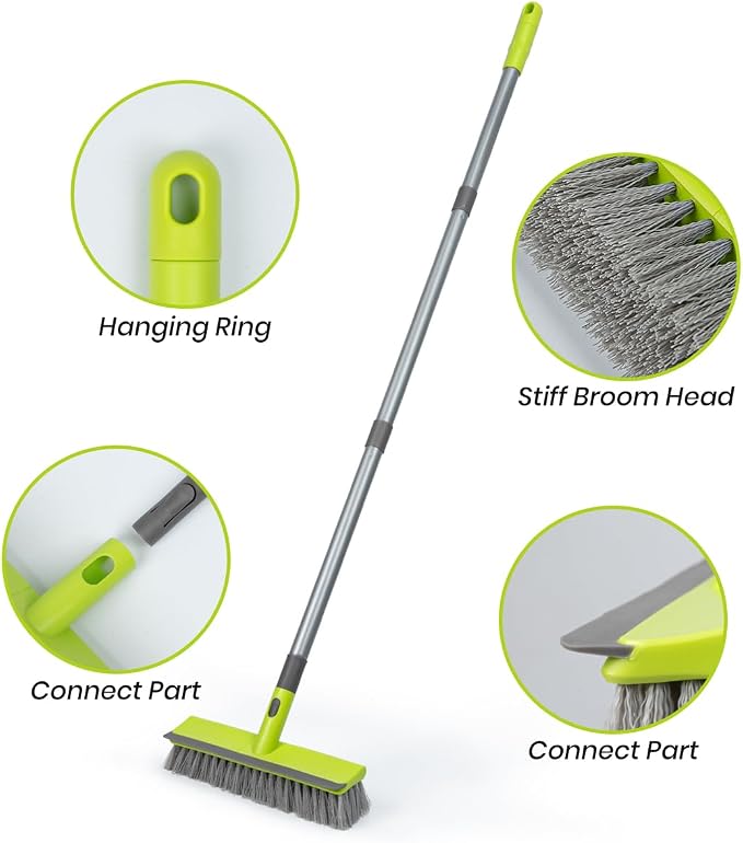 Floor Scrub Brush with 57" Long Handle, 2 in 1 Scrape and Deck Brush Floor - Image 2