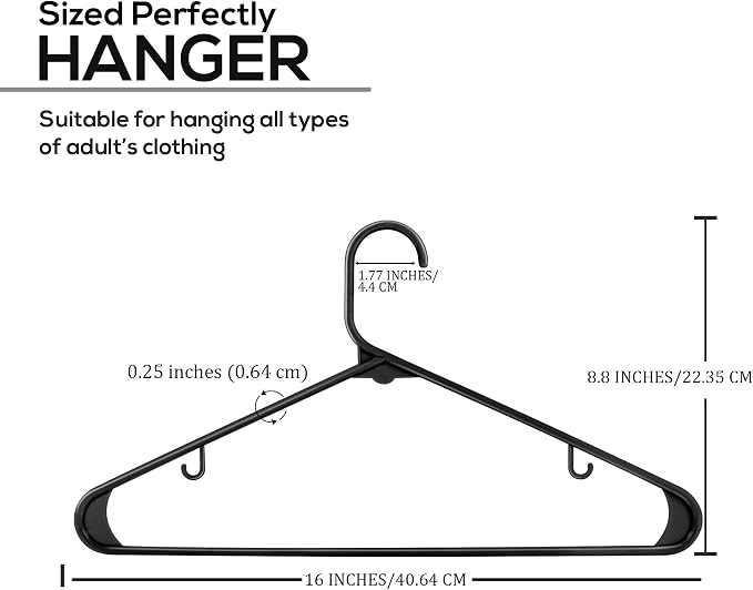 Utopia Home Plastic Hangers 200 Pack – Built-in Strap Hooks Black | Space - Image 2