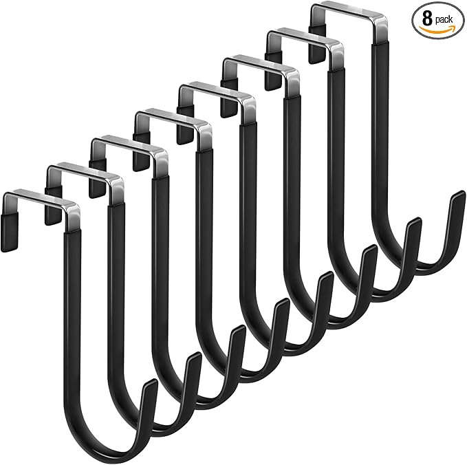 FYY Over the Door Hooks, Single-Hanger 8 Pack, Fits Doors 1 3/8" Black | Heavy by FYY