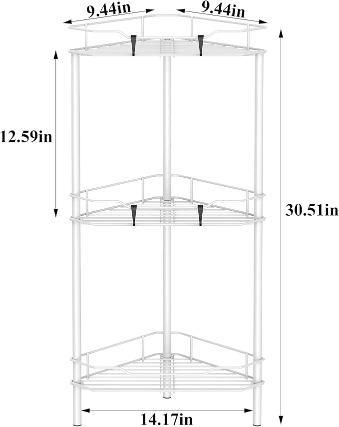 HuggieGems Metal Floor Standing Corner Shower Caddy, 3 Tier - Image 7
