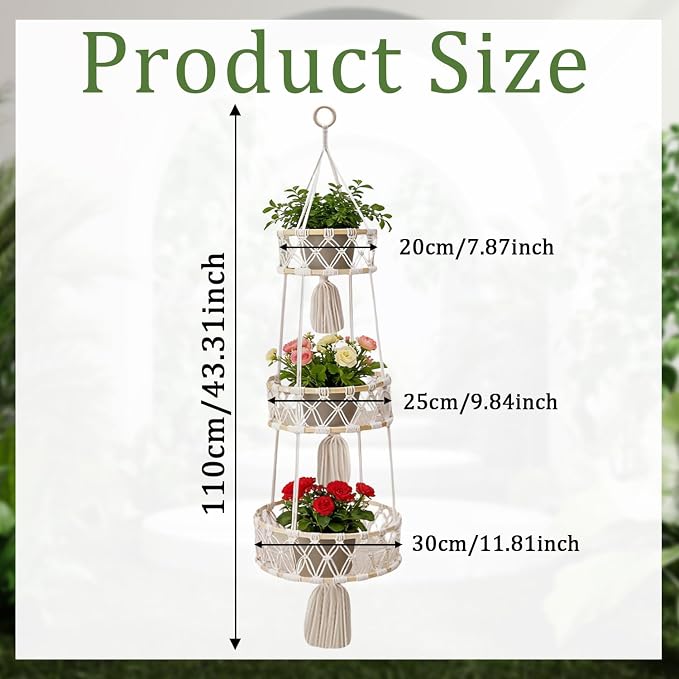 3-Tier Macrame Hanging Basket for Fruit & Vegetables - Image 2