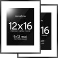 Homeforia 12x16 Picture Frame Black, High End Metal 12x16 Poster Frames with Mat 9x12 for Photo, 12 x 16 Black Frame Matted to 9 by 12 inch Print, 16x12 Thin Frames, Tempered Glass, Wall Kit, Set of 2