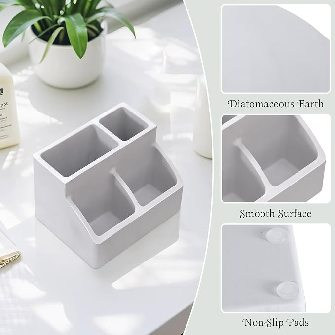 Luxspire Diatomite Toothbrush Holder, 4 Slots, Light Gray | Fast Drying - Image 3