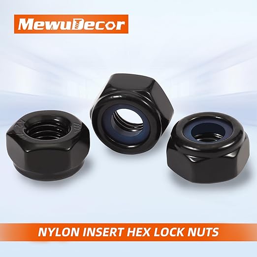 MewuDecor #6-32 Nylon Insert Hex Lock Nuts Locknuts, 304 Stainless Steel 18-8, Black Oxide, 50 PCS
