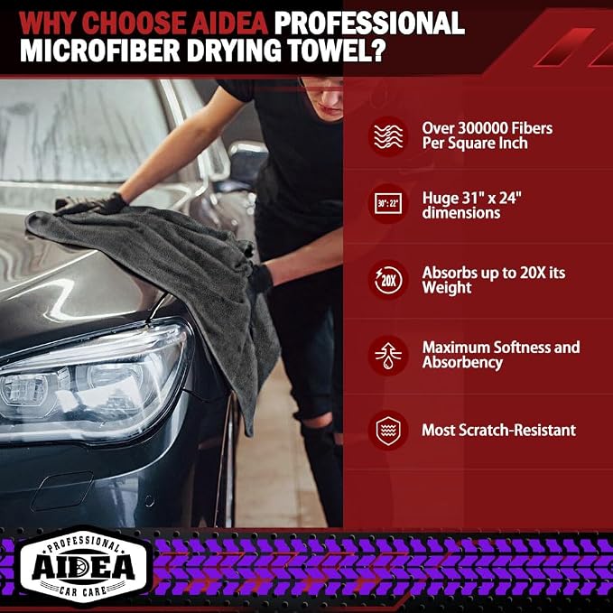 AIDEA Microfiber Towels for Cars-4PK, Large Professional Car Drying Towel - Image 2