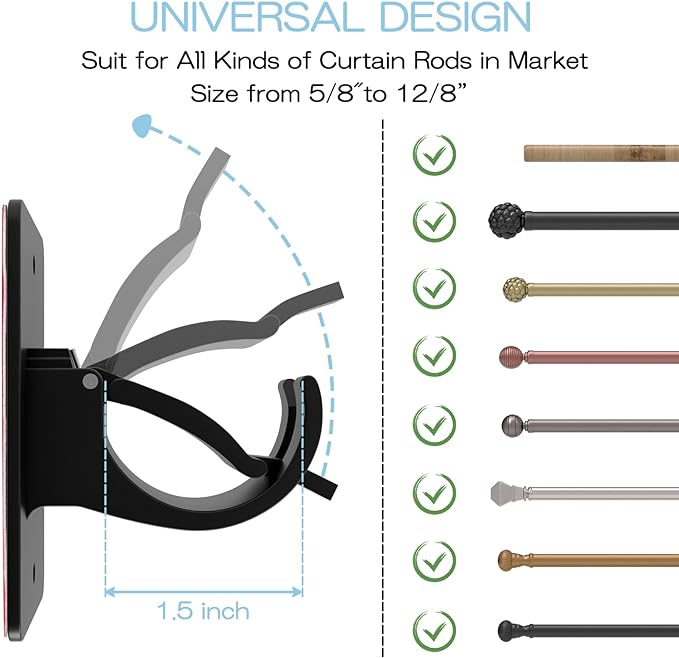 4 Pieces Self Adhesive Curtain Rod Bracket, Universal Plastic Curtain Rod - Image 2