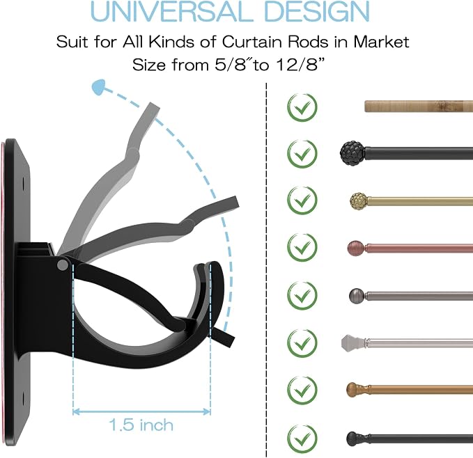 2 Pieces Self Adhesive Curtain Rod Bracket, Universal Plastic Curtain Rod - Image 2