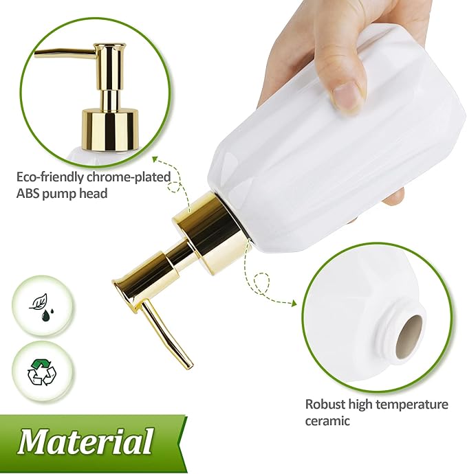 14OZ Hand Soap Dispenser for Bathroom and Kitchen, Ceramic | Refillable Hand - Image 3
