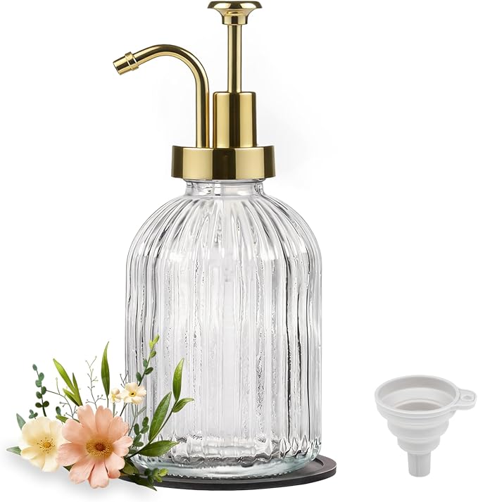 SheeChung 12oz Clear Glass Liquid Soap Dispenser, 1 Pack | Elegant Hand Soap by SheeChung