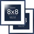 Homeforia Navy Blue Frame 8x8, High End Metal 8 x 8 Square Picture Frames with Mat 6 x 6 Art, 8x8 Photo Frame Matted to 6x6 inch Print, 8by8 Wall or Tabletop Frames, Tempered Glass, Wall Kit, Set of 2