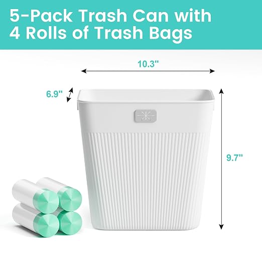 JOYMOOP Slim Trash Can 5-Pack, 2.2 Gallon Plastic Wastebasket - Image 9