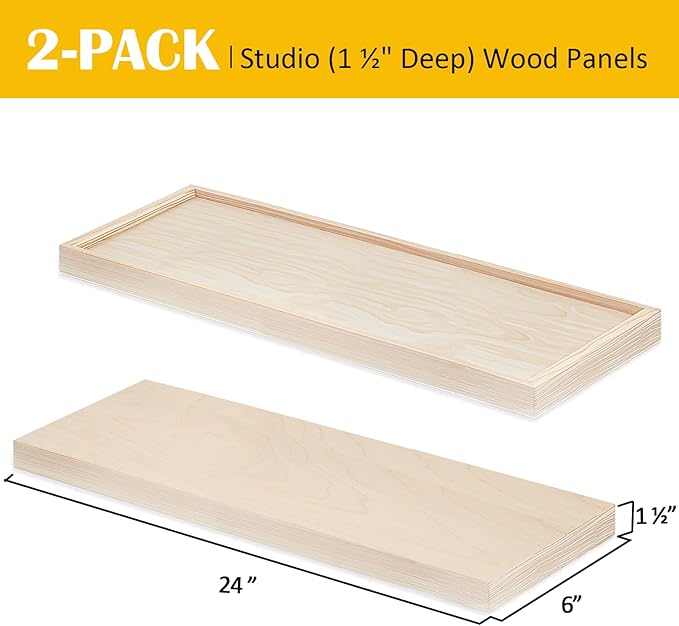 Falling in Art 2 Pack Unfinished Wooden Canvas Panels, 6x24 Gallery Birch Wood Panels Kit, 1 1/2" Deep Art Cradle Boards for Acrylic Painting, Pouring and Burning