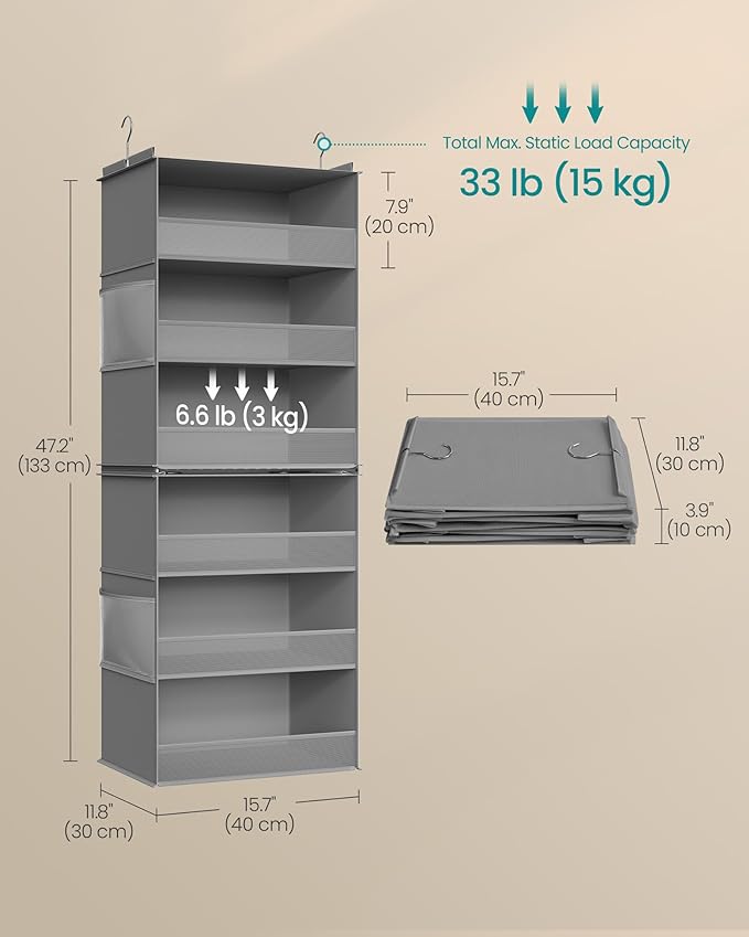 SONGMICS Widended Hanging Closet Organizer and Storage, Separable | Foldable - Image 2