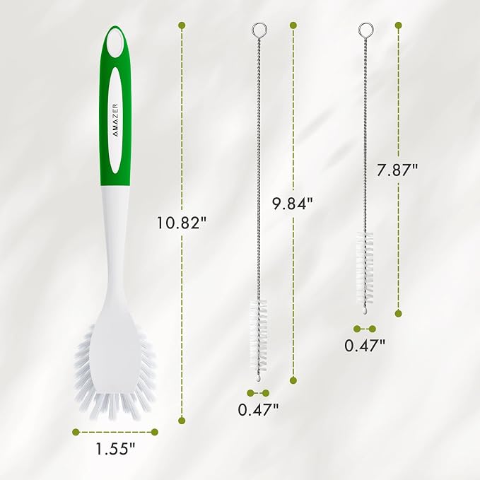 4 Pack Dish Brush with Handle, 2 Kitchen Scrub Brushes - Image 2