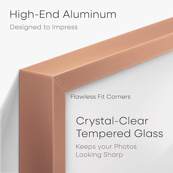 Homeforia 20x30 Frame Rose Gold, High End Metal 20x30 Picture Frames with Mat 16x24 inch Photo, 20 x 30 Rose Gold Poster Frame Matted to 16 by 24, 30x20 Large Frame, Tempered Glass, Wall Kit, Set of 1