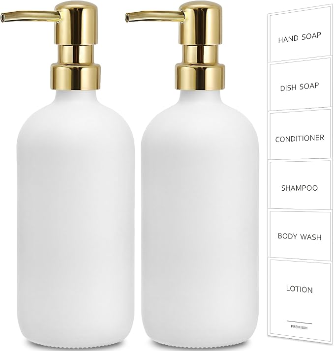 GMISUN White Soap Dispenser, 2 Pack Glass Hand Soap Dispensers Bathroom by GMISUN