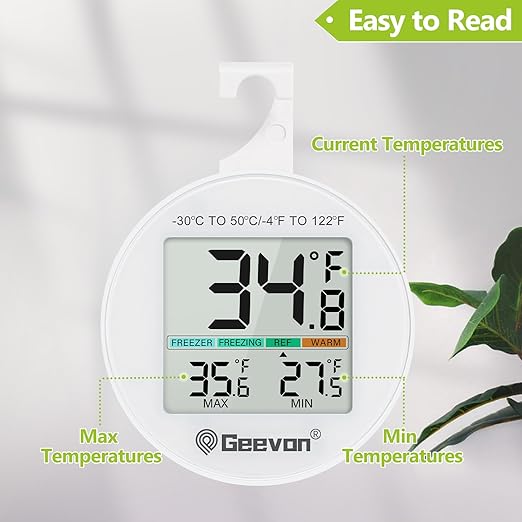 Geevon Small Digital Refrigerator Thermometer 10 Pack, IP65 Waterproof Commercial and Home Use, Max/Min Record Function with LCD Screen, Stand and Magnetic Back, for Fridge, Freezer Scenarios