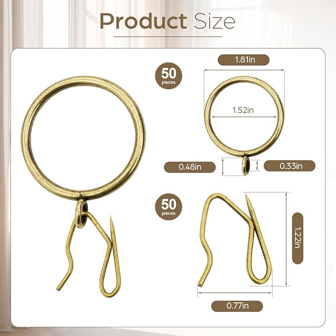 50 Pcs Curtain Rings and Hooks 1.52 Inch - Image 2