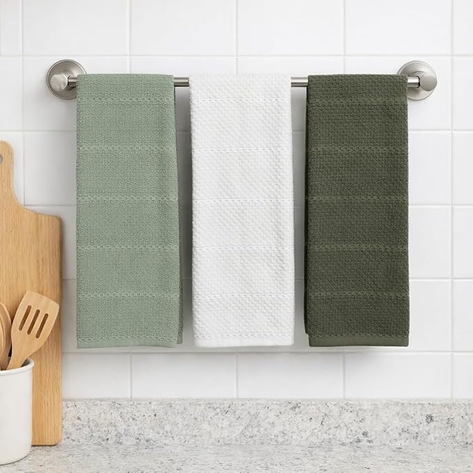 Sage White Dark Green Kitchen Dish Towels, 100% Cotton - Image 5