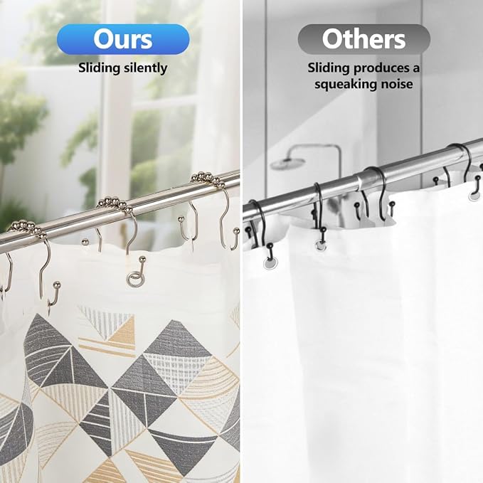 Resze Double Shower Curtain Hooks, Sturdy Metal Nickel Shower Curtain Rings - Image 4