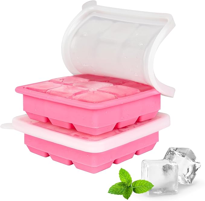 2 Pack Silicone Ice Cube Tray,Small Ice Trays for Freezer,Ice Cube Trays for Mini Fridge Freezer with Cover,Square Ice Cube mold for Cocktail,Coffee,Drinks,Baby Food,BPA Free,Ice molds