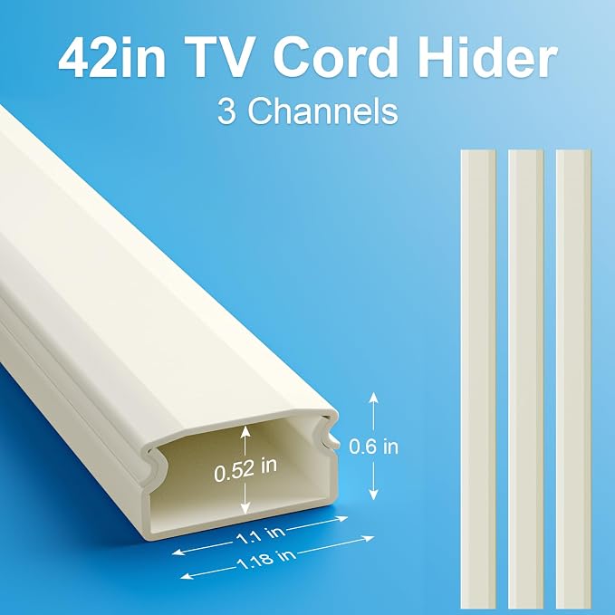 Yecaye TV Cord Hider, 42in Cord Cover Wall Mounted, W1.18in H0.6in, Wire Covers - Image 3