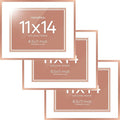 Homeforia 11x14 Diploma Frame Rose Gold, High End Metal 11 x 14 Certificate Frames with Mat 8.5x11, 14x11 Document Frame Matted to 8.5 x 11, Award Graduation Frames, Tempered Glass, Wall Kit, Set of 3