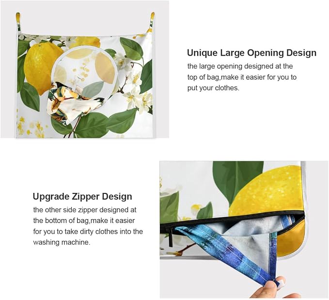 Lemon Branch Flower Hanging Laundry Hamper Door Hampers Bag Basket - Image 4