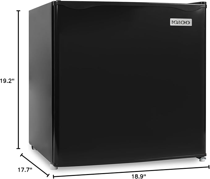 Igloo 1.6 Cu.Ft. Compact Refrigerator - Adjustable Thermostat, Glass Shelves, Includes Scraper, Ice Cube Freezer Drip Tray - Black