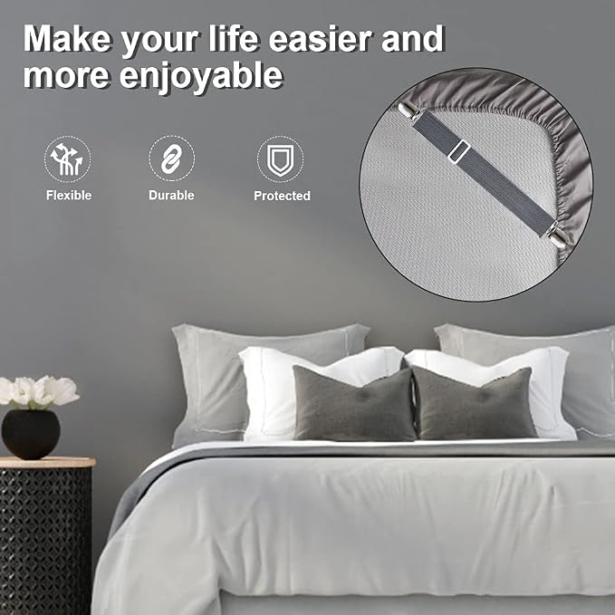Sheet Straps, Sopito Adjustable Elastic Bed Sheet Holder, Non-Slip Strong - Image 2