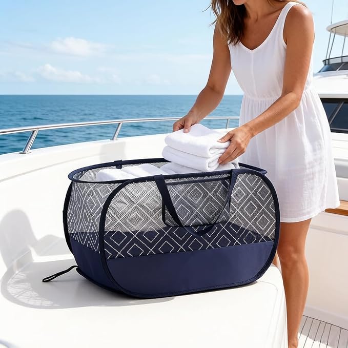 100L Extra Large Mesh Pop Up Laundry Hamper 2 Pack - Image 4