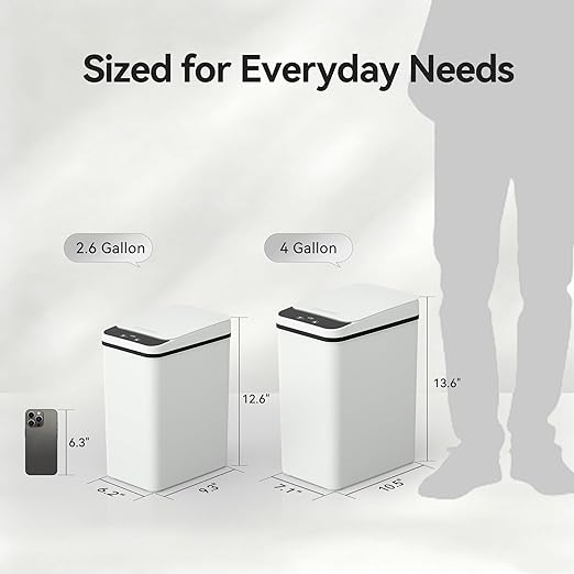 Bathroom Garbage Can with Lid, 2.6 Gallon Diaper Trash Can, Automatic Trash Cans Touchless, Slim Waterproof Smart Commercial Trash Can for Bedroom, Bathroom, Office, Living Room, Toilet, RV