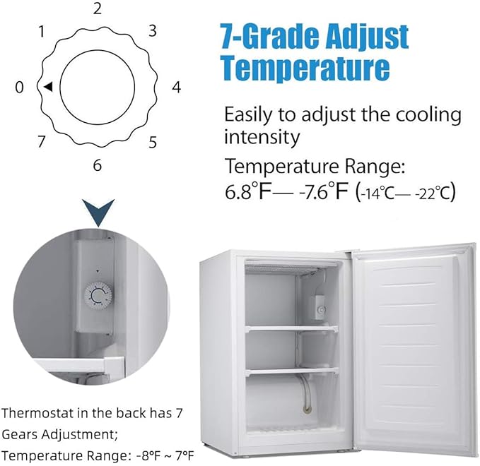 Antarctic Star 3.0 Cu.Ft Upright Freezer, Compact Mini Freezer with Reversible Door, 7-Temp Control, Removable Shelves, Stainless Steel for Dorm, Home, Office, White