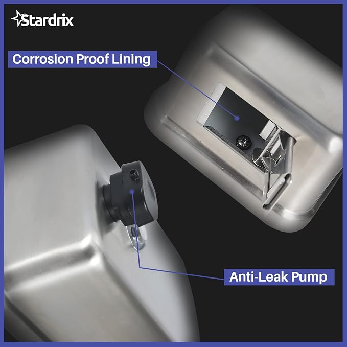 Stardrix Heavy Duty Stainless Steel Wall Mount Soap Dispenser, 1100ml/37oz - Image 8