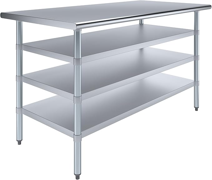 30 in. x 60 in. Stainless Steel Work Table with Three Bottom Shelves | NSF Kitchen Prep Table | Utitly Metal Table