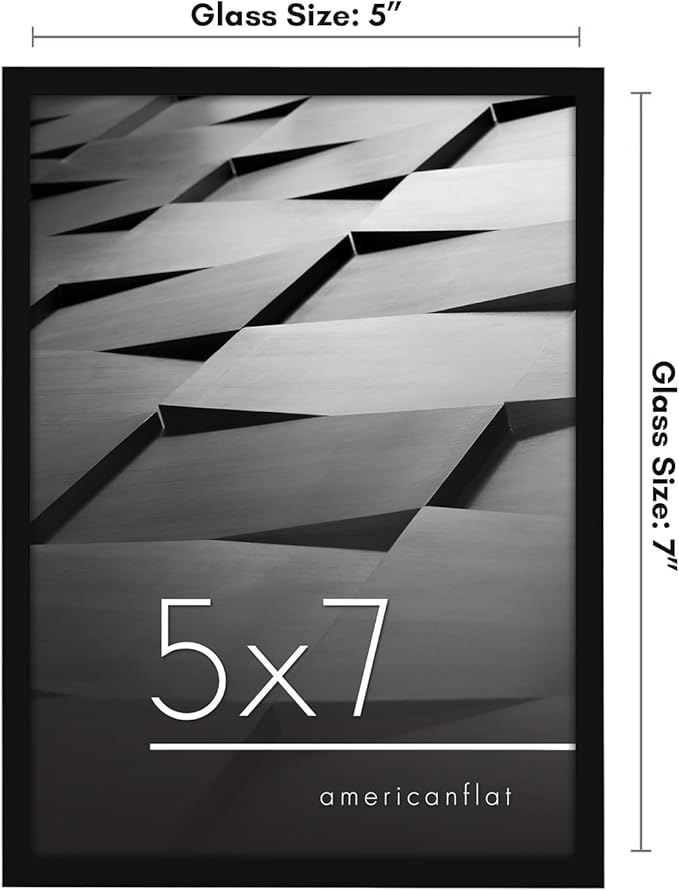 Americanflat 5x7 Picture Frame with Shatter-Resistant Glass - Streamline Collection - Thin Border Photo Frame for Tabletop and Wall Display - Hanging Hardware and Easel Stand Included - Black