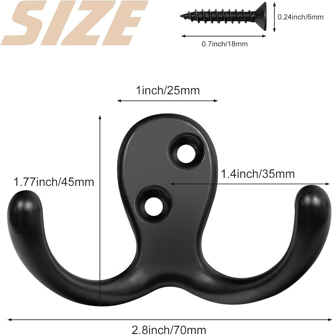 Homanu 100 Pack Coat Hooks, Heavy Duty Double Prong Coat Hooks Wall Mounted - Image 5