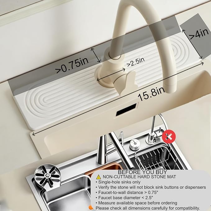 Stone Faucet Mat for Kitchen Sink, Faucet Mat Fast Drying Diatomite | Sink - Image 2