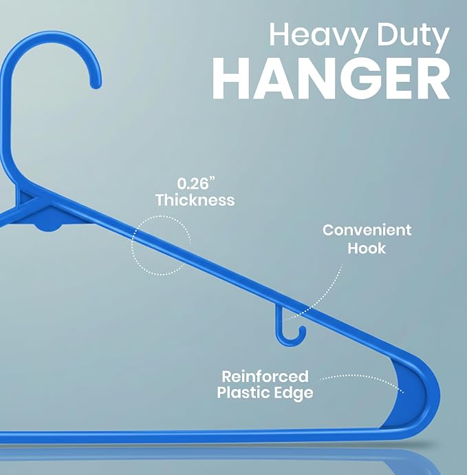 Utopia Home Plastic Hangers 50 Pack – Built-in Strap Hooks Blue | Space saving - Image 2