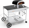Upgraded Pizza Oven Cart Table for Ooni Koda/Karu/Fyra 16 & 12, Movable Thicken & Widen Rolling Kitchen Cart, Outdoor Grill Stand for Ninja Woodfire,Blackstone Griddle,Barbecue Tool Set