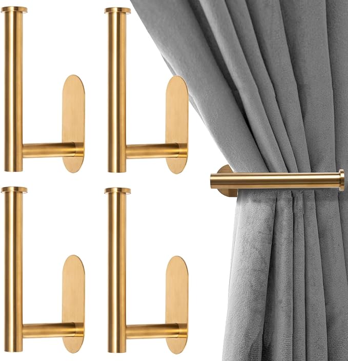 Adhesive Curtain Holdbacks No Drill, Wall Mounted Curtain Tie Backs Hooks by ForaBetterLiving