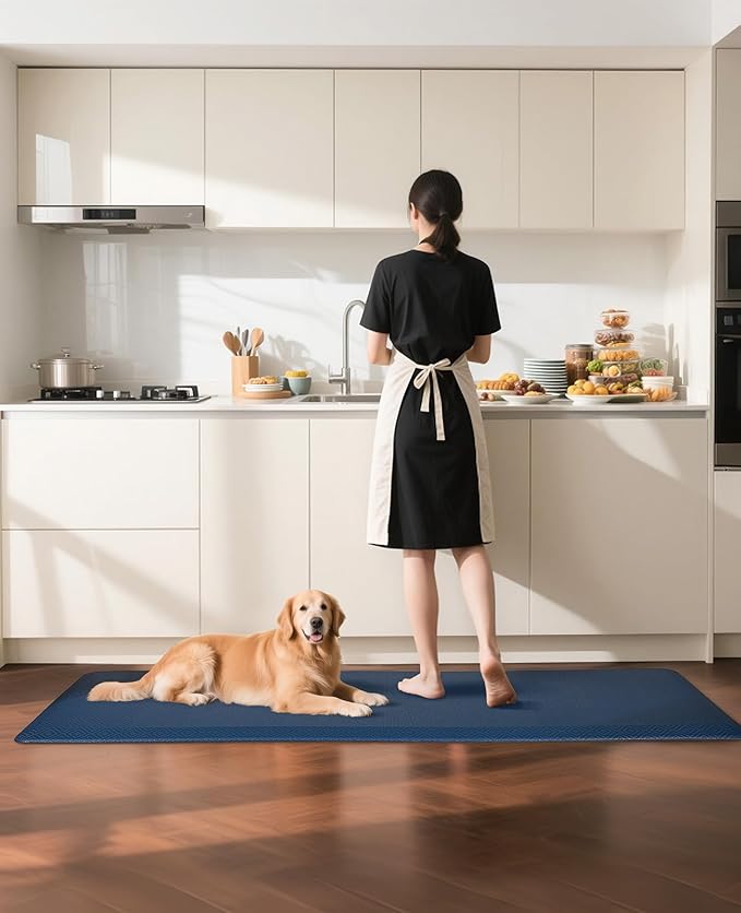 Ophanie Kitchen Mats for Floor, 3/4 Inch Thick Kitchen Rugs, 20'' x 60'' Anti Fatigue Standing Cushioned Mat, Waterproof,Comfort Ergonomic Mat for Office, Home, Sink,Blue Non-Slip Bottom