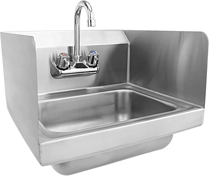 AmGood Stainless Steel Wall Mount Hand Sink with Faucet | Commercial Hand Washing Basin For Restaurant, Kitchen | NSF. (12" x 12" with Sidesplash)