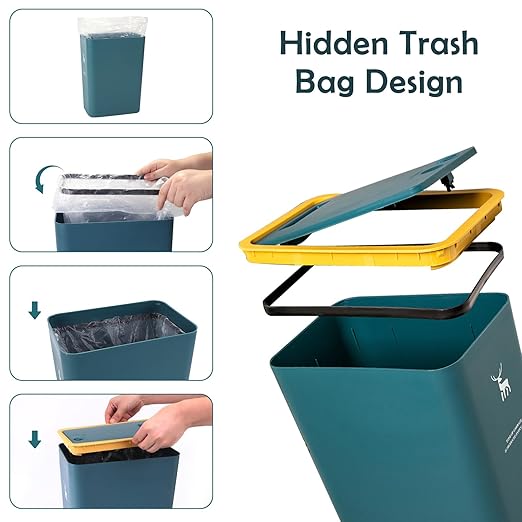 XPIY Trash Can with Lid, 2 Pack 4 Gallons/15 Liters Garbage Can with Press Top, Small Trash Can Dog Proof, Plastic Trash Bin, Waste Basket for Bathroom|Kitchen|Bedroom|Office (2, Green)