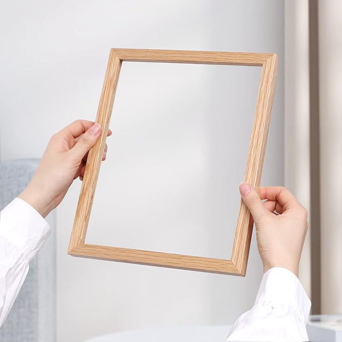Natural Oak 8x10 Picture Frames Set of 3, Solid Oak Wood Frame, Matted to 5x7, Tempered Glass, Wall & Tabletop, 3 Pack